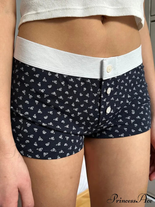 Botanical Button Stretchy Waist Short short-250223