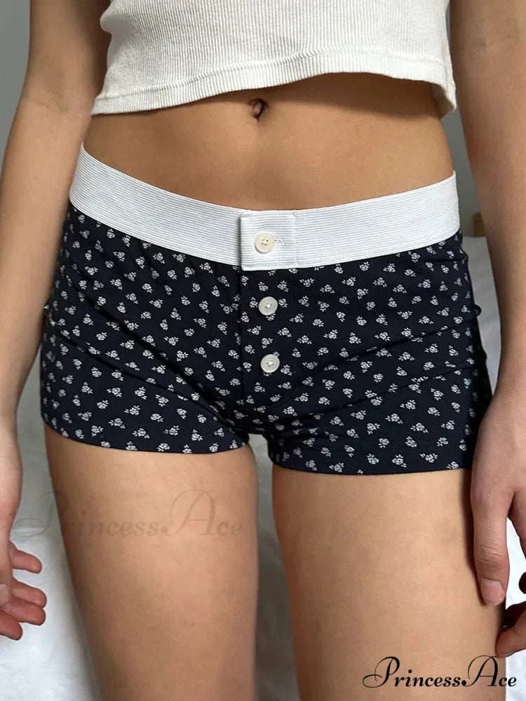 Botanical Button Stretchy Waist Short short-250223