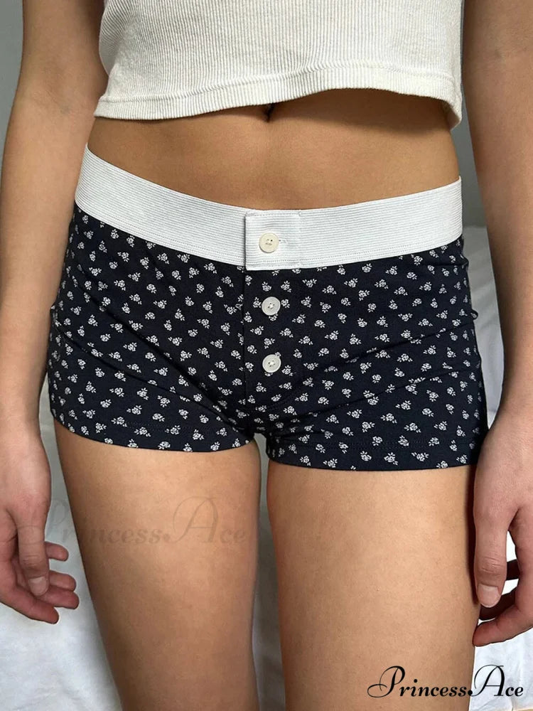 Botanical Button Stretchy Waist Short Black / S short-250223