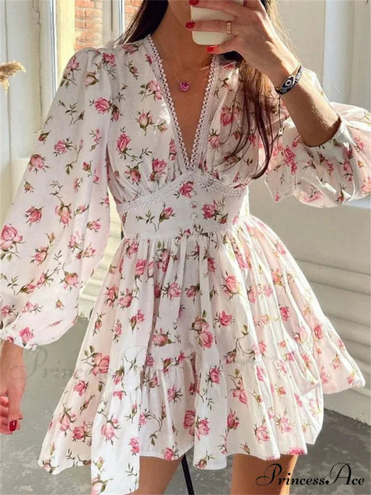 Botanical Lantern-Sleeve Mini Dress minidress-250223