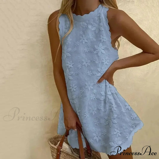 Botanical Off-The-Shoulder Stitching Relaxed Hem Botanical Dress Blue / S floraldress-250126