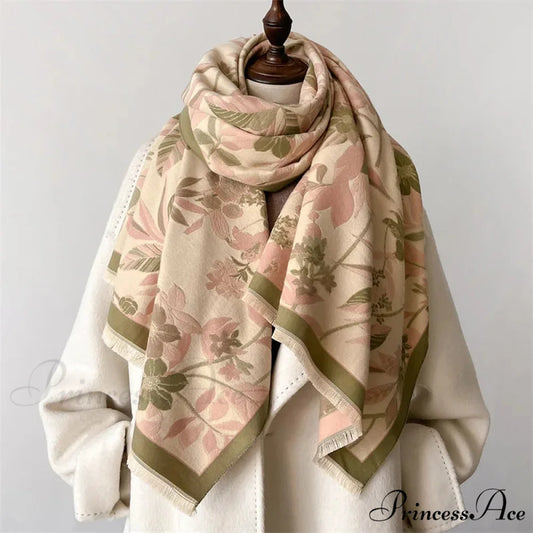 Botanical Pashmina Winter Cashmere Scarf pink scarf-241228