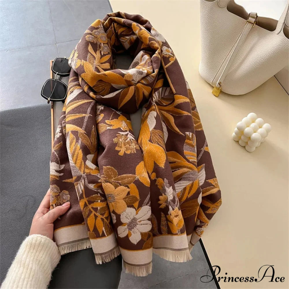 Botanical Pashmina Winter Cashmere Scarf red1 scarf-241228