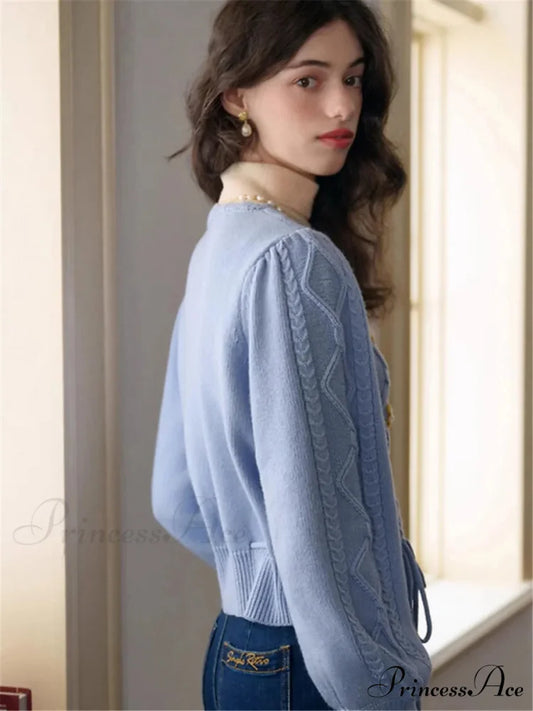 Botanical Stitching Circular Neck Button Cardigan cardigans-241228