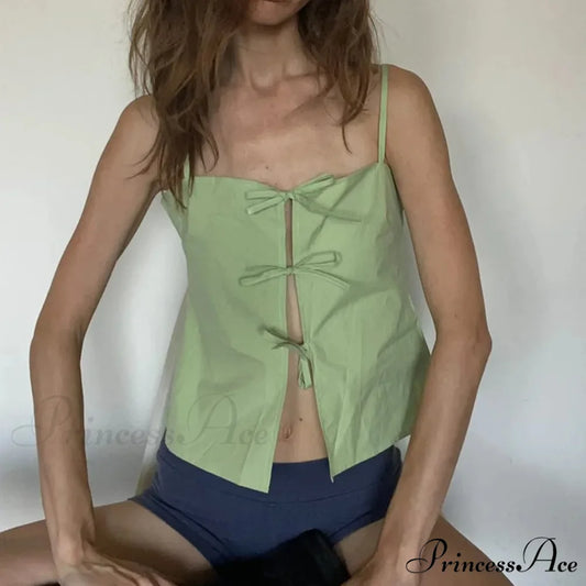 Bow Fitted Crop Top Green / S croptop-250223