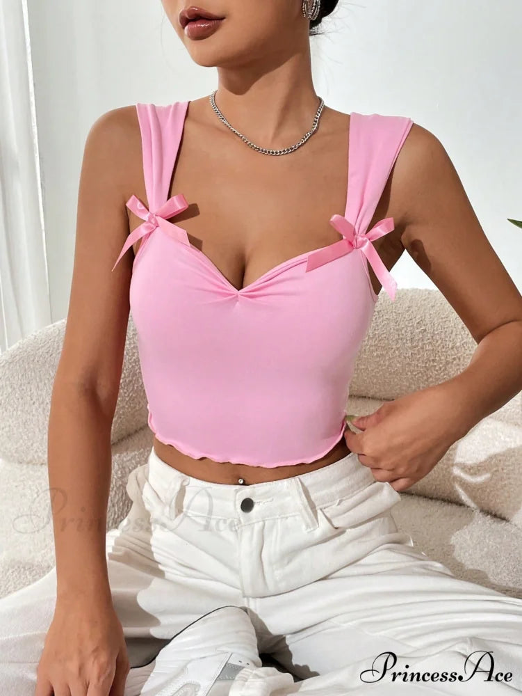 Bow Front Lettuce Trim Crop Wide Strap Top