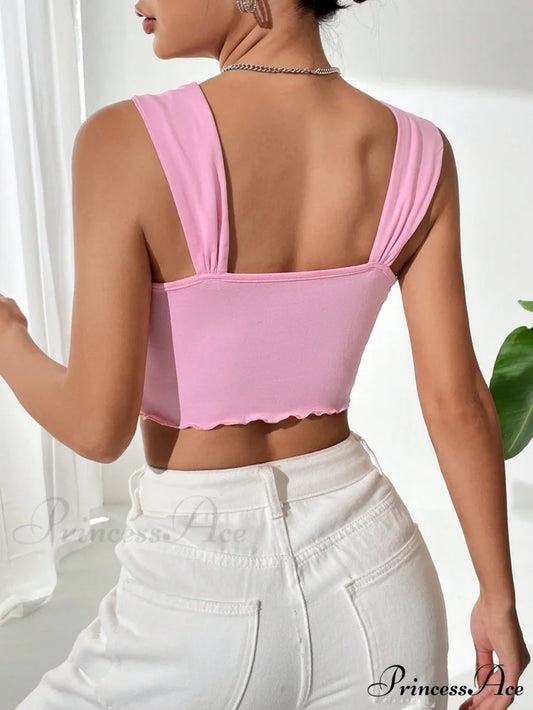Bow Front Lettuce Trim Crop Wide Strap Top
