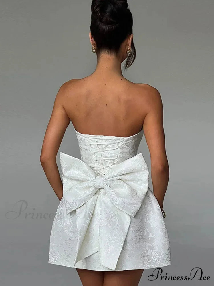 Bow Knot Open-Back Short Dress minidress-250223