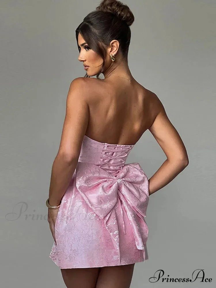 Bow Knot Open-Back Short Dress minidress-250223