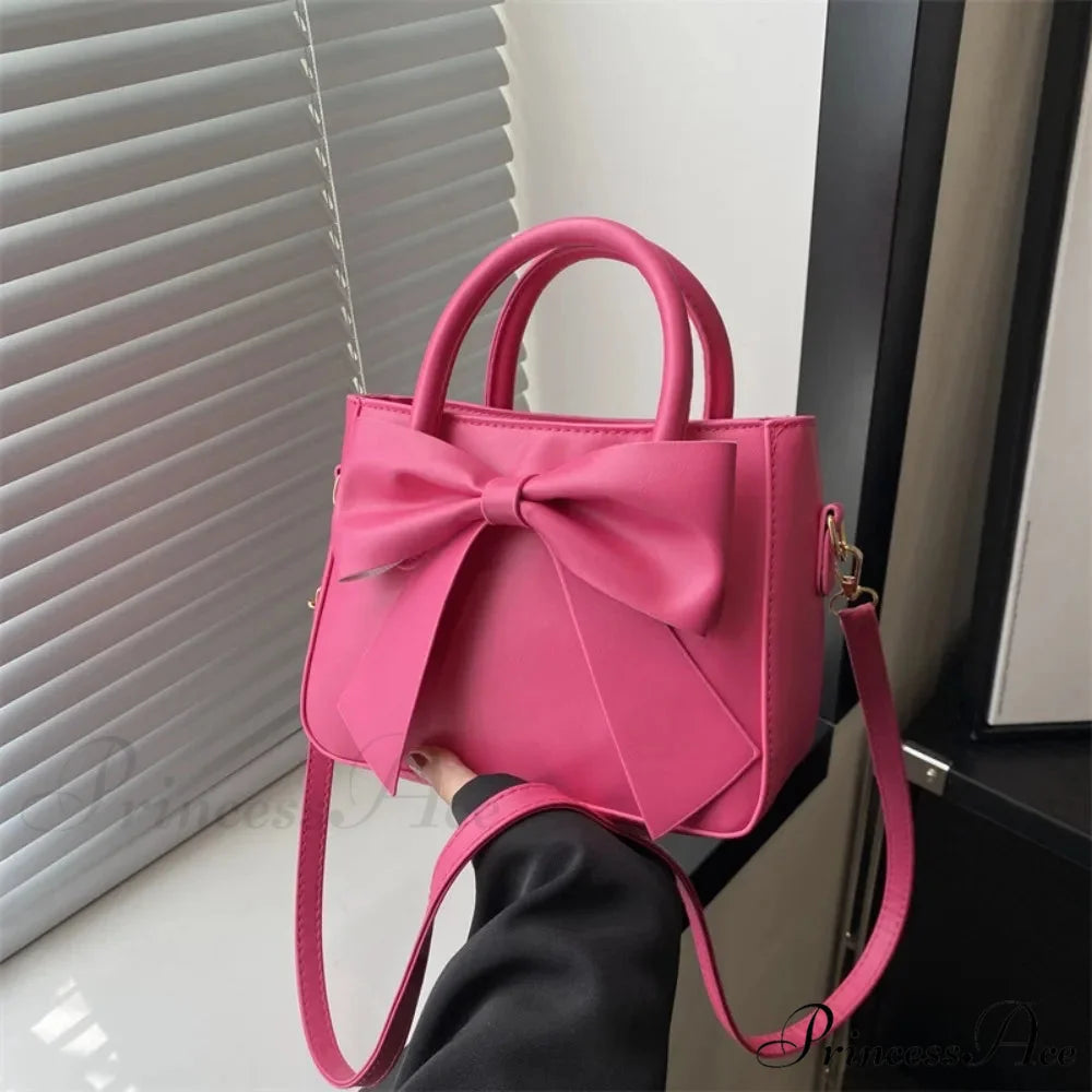 Bow Synthetic Leather Solid Underarm Purse Red handbag-250126