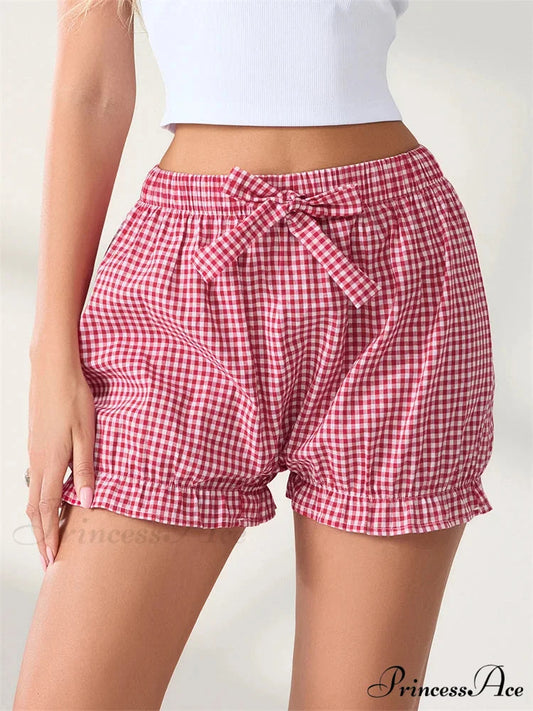 Bow Tartan Spots Bloomer Short red / S short-250223