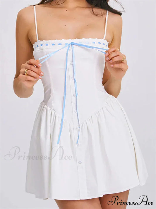 Bowknot Square-Neck Small Dress white / S minidress-250223