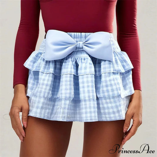 Bowknot Tartan Bloomers Skirt Blue / S skirts-250223