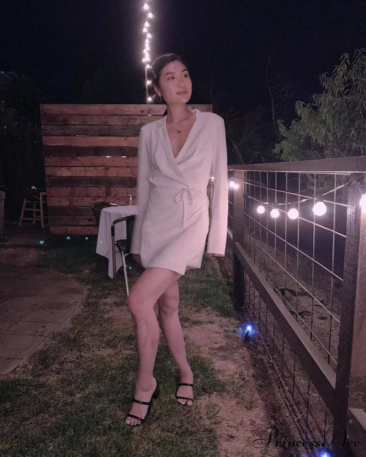 Boxy Crepe Wrap Charming Mini Dress in Cream 8 Days / 4 / S / White