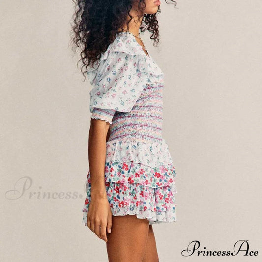 Boxy with Design Ruffled Party Puff and Gown Flowered Sleeves Mixed Neck