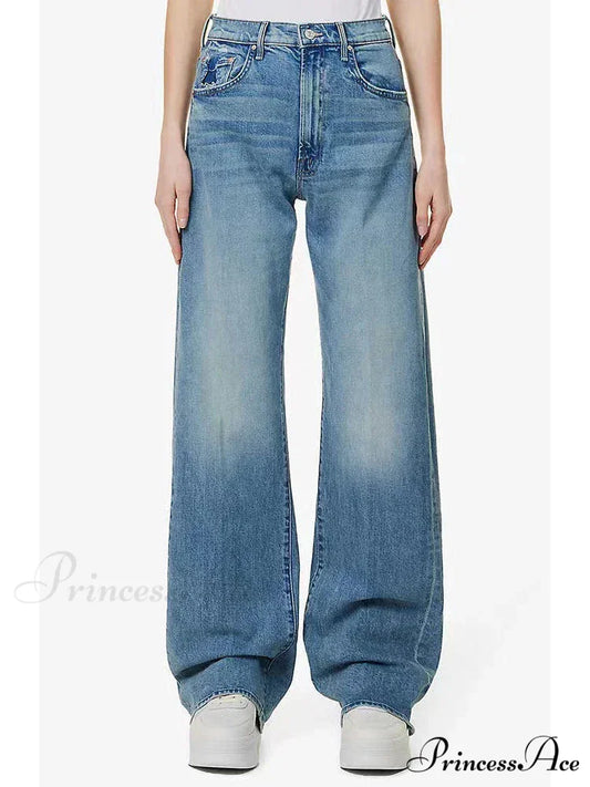 Brand M 2024 Loose Retro Denim High-waisted Slightly Flared Vintage 90s Korean Clothes Jean Retro Retro Blue / 25