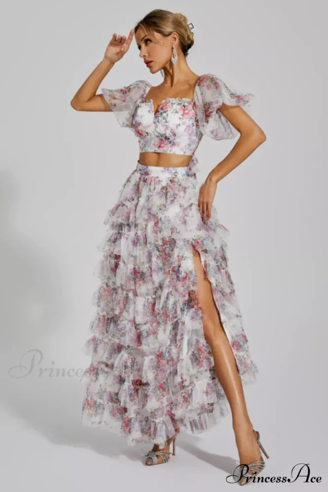 Braylee Purple Stylish Floral Ruched Set