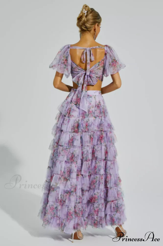 Braylee Purple Stylish Floral Ruched Set