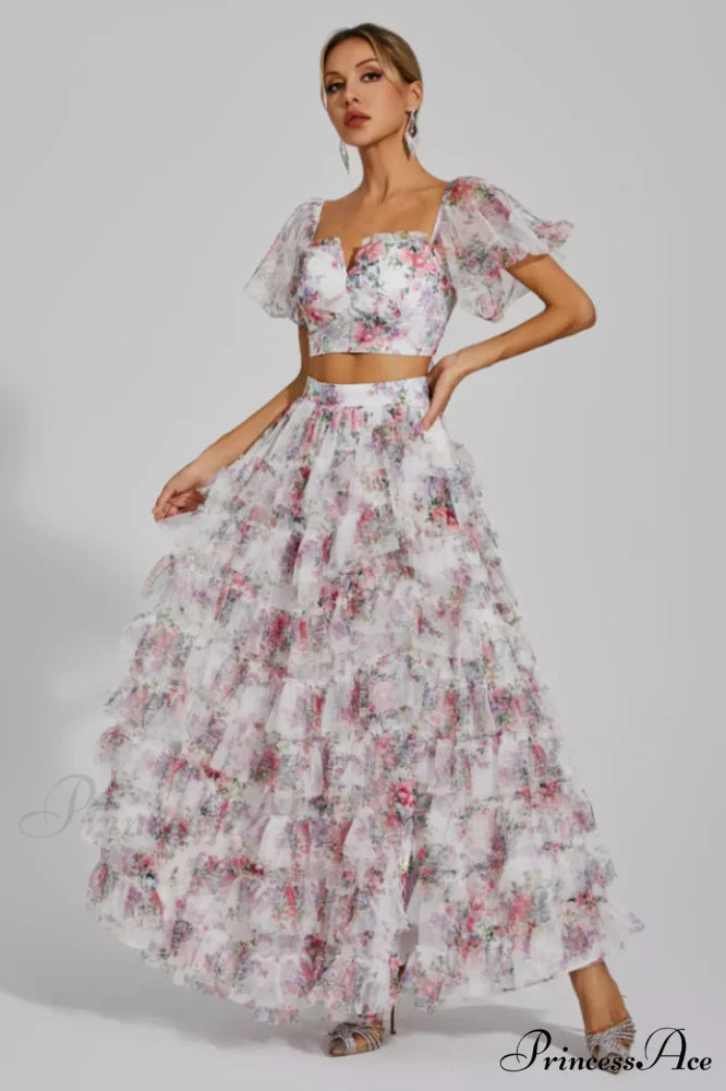 Braylee Purple Stylish Floral Ruched Set