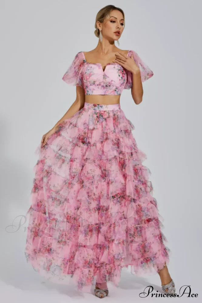 Braylee Purple Stylish Floral Ruched Set