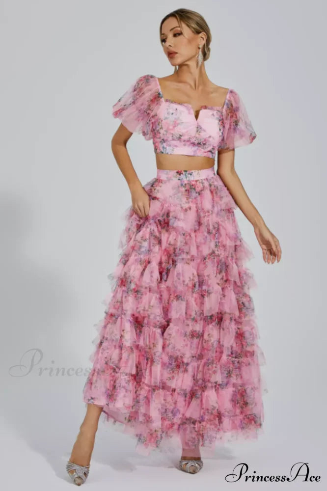 Braylee Purple Stylish Floral Ruched Set