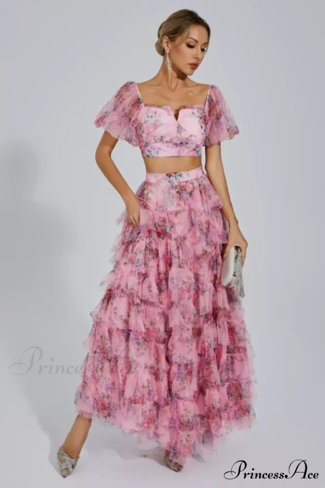 Braylee Purple Stylish Floral Ruched Set