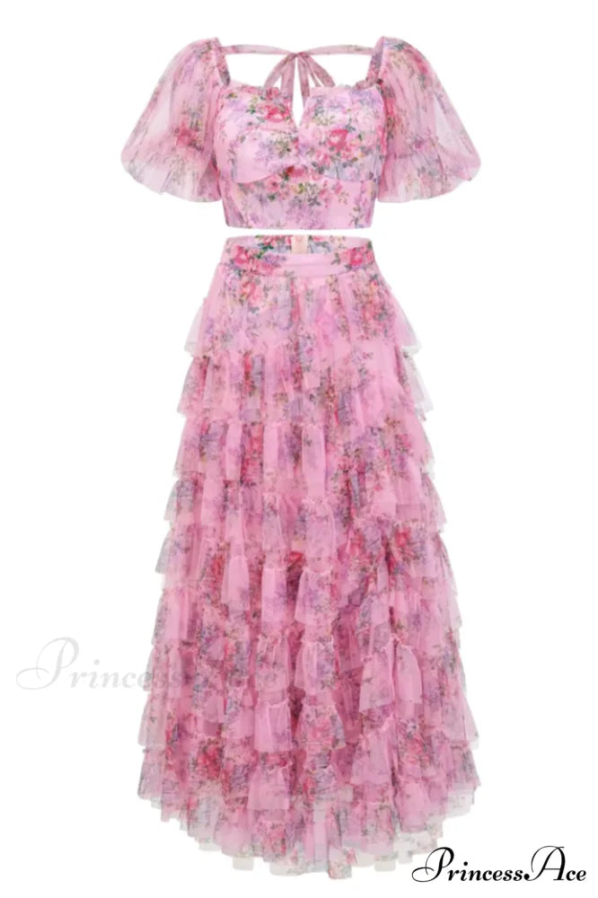 Braylee Purple Stylish Floral Ruched Set S / Pink