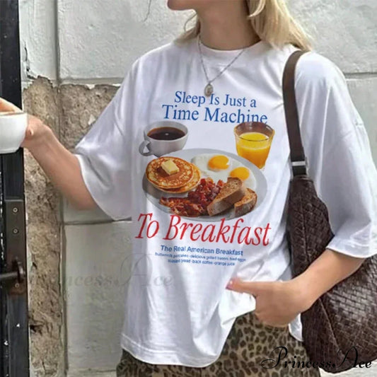Breakfast Meme Huge Graphic T-shirt WHITE / S t-shirt-250223