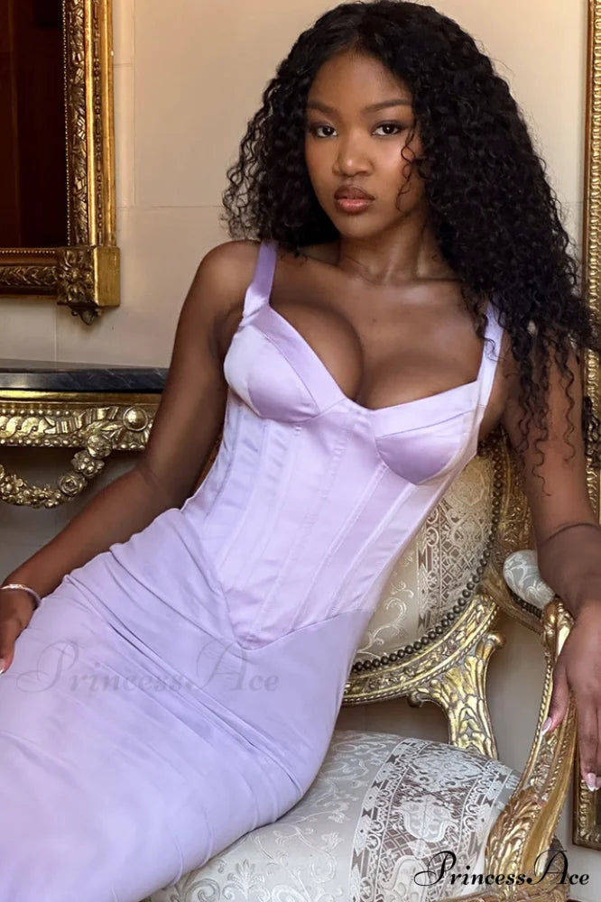 Breeze Orchid Satin Charming Corset Maxi Dress
