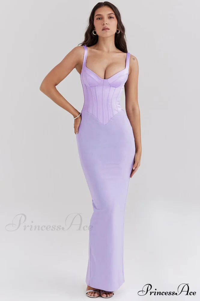 Breeze Orchid Satin Charming Corset Maxi Dress XS / Orchid