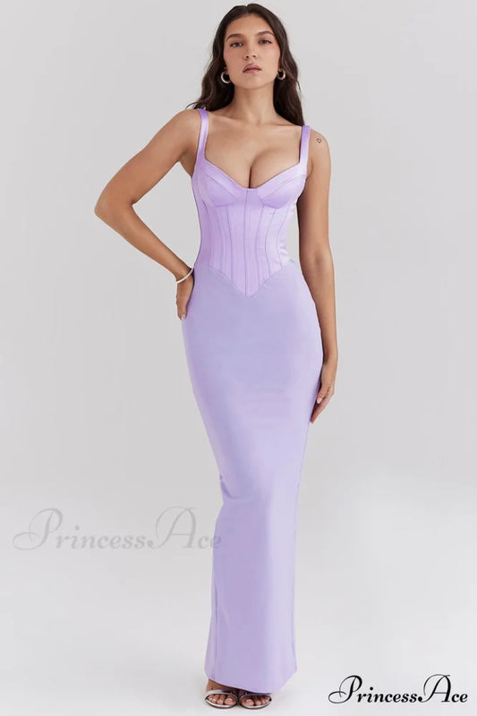 Breeze Orchid Satin Charming Corset Maxi Dress XS / Orchid