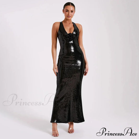 BRIELE Elegant MAXI DRESS Black / XS