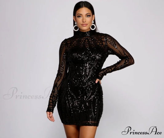 Bring The Drama Charming Sequin Mini Dress BLACK / XS