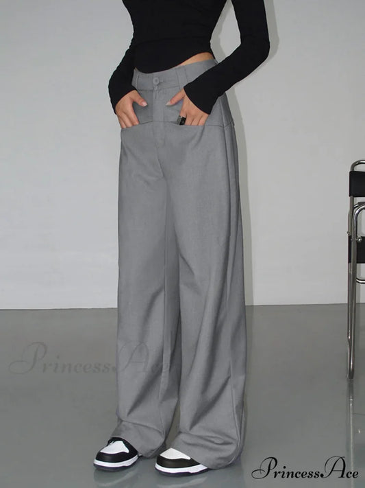 Bring The Style Trendy Wide Leg Pants Light Grey / XS