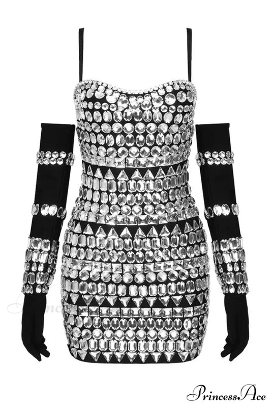 Brisbane Rhinestones Stylish Embellished Mini Dress XS / Black