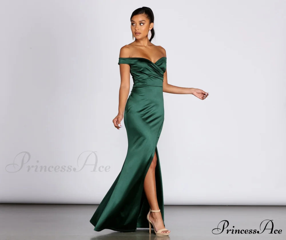 Brit Formal Off Charming The Shoulder Dress HUNTER / S