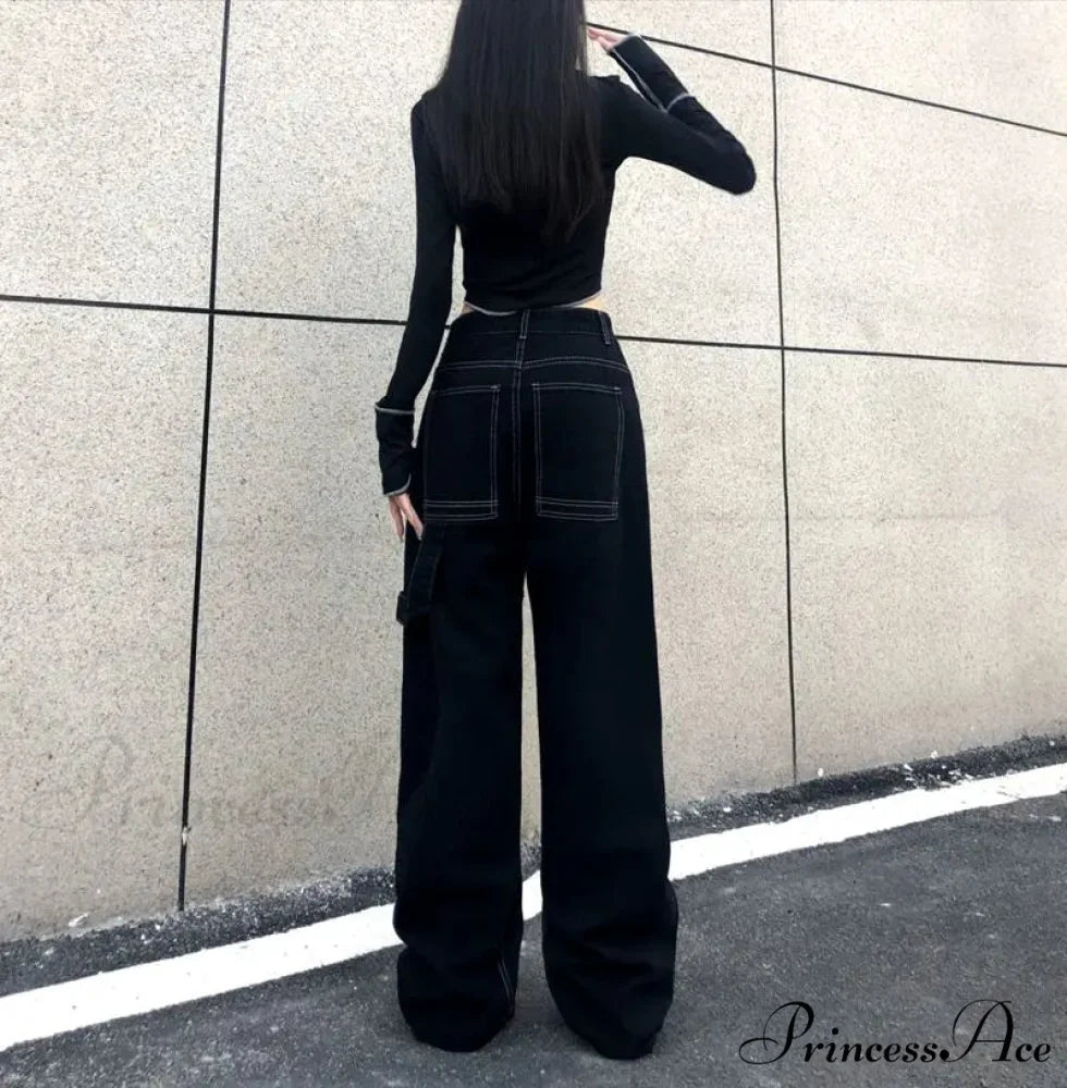 Broad Leg Celestial Body Letter Print Denim Trousers pants-241228