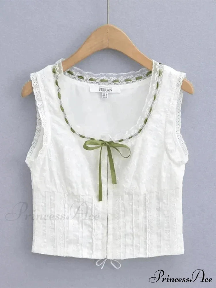 Broderie Lace Trim Trendy Crop Tank Top