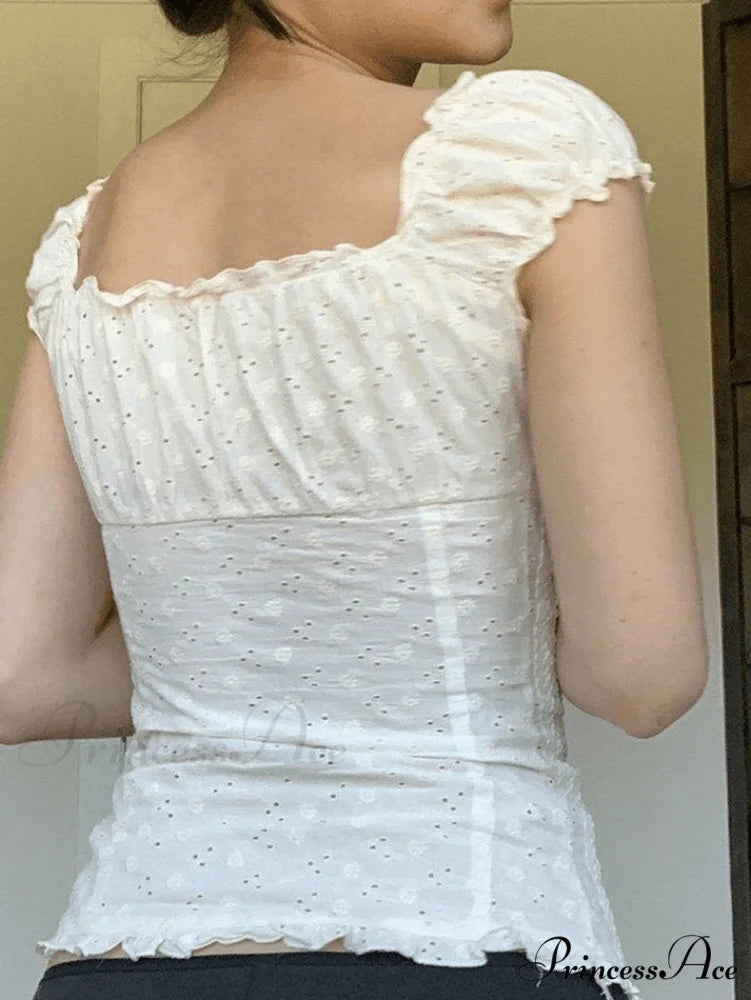 Broderie Lace White Trendy Cropped Tank Top