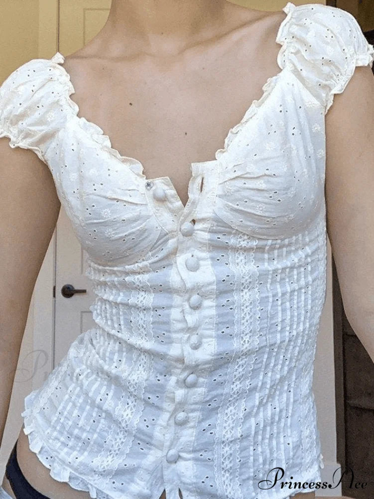 Broderie Lace White Trendy Cropped Tank Top