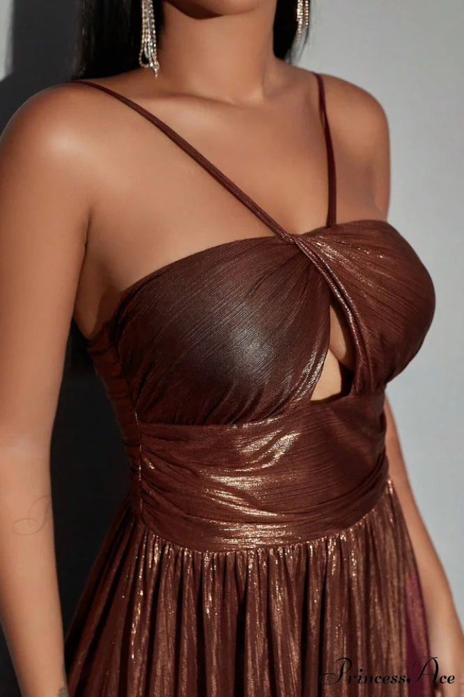 Bronze Spaghetti Stylish Strap Backless Dress