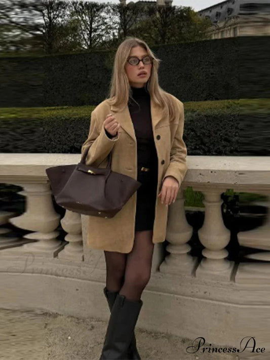 Brown Extended Sleeve Suit Jacket coats-241228