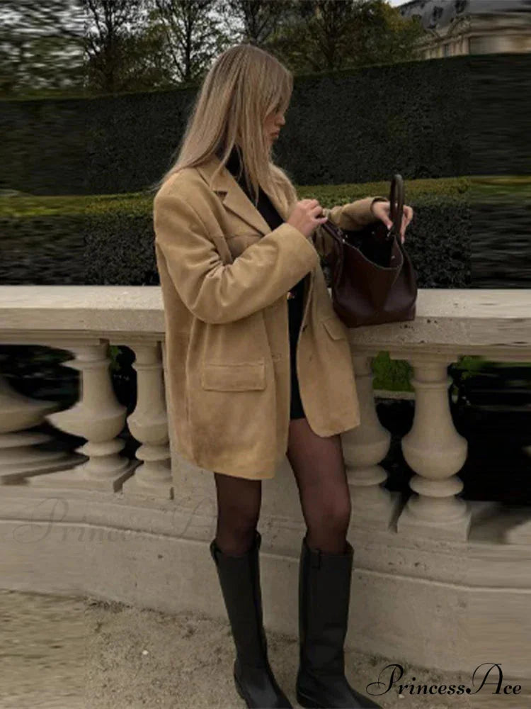 Brown Extended Sleeve Suit Jacket coats-241228