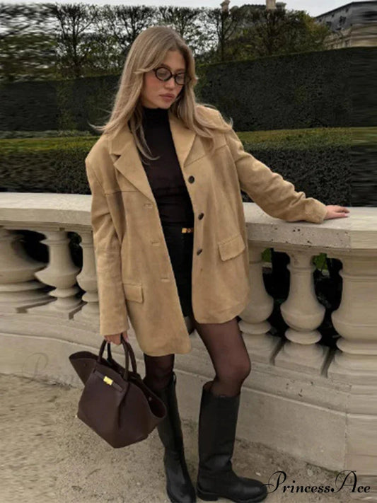 Brown Extended Sleeve Suit Jacket Khaki / XS coats-241228