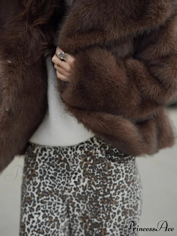 Brown Gentle Fluffy Woolen Jacket coats-241228