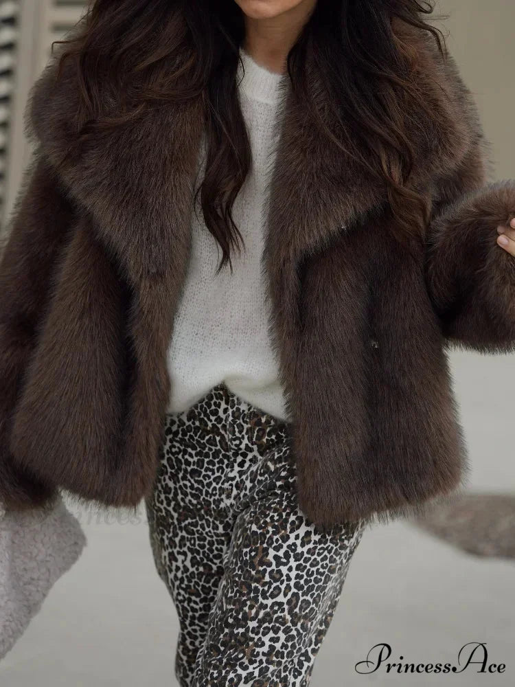 Brown Gentle Fluffy Woolen Jacket coats-241228