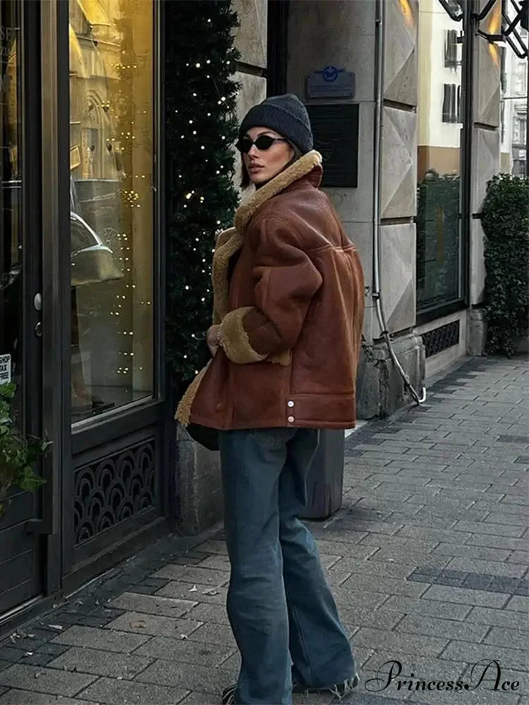 Brown Lamb Wool Blends Upright Collar Coat coats-241228