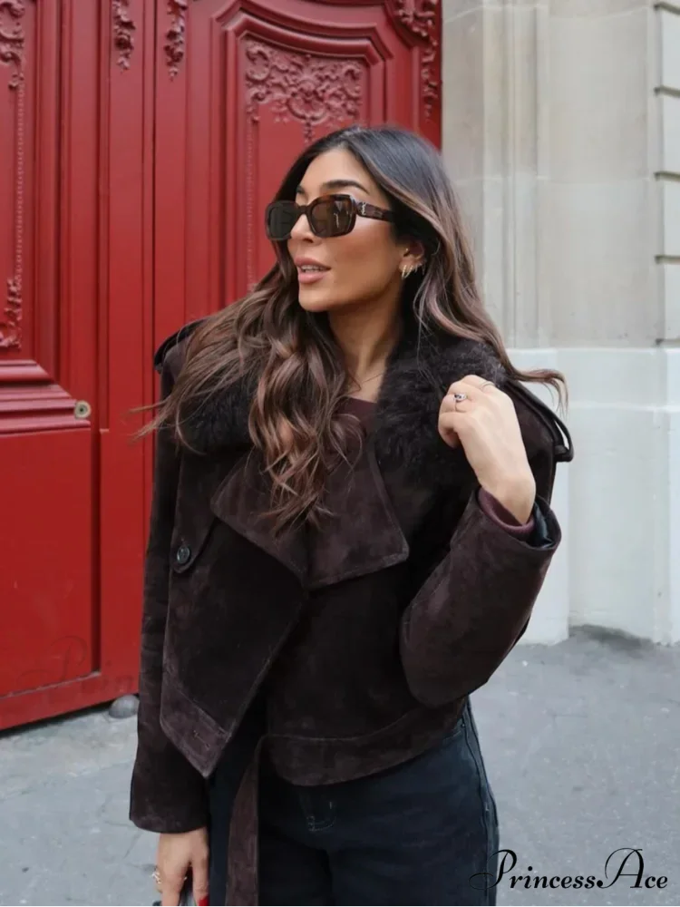 Brown Patchwork Suede Leather Coat Revised: Tan Assorted Suede Leather Jacket coats-241228