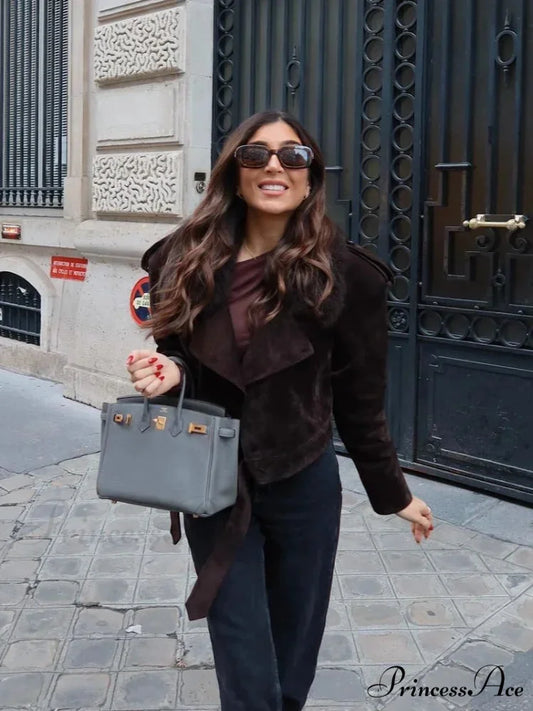 Brown Patchwork Suede Leather Coat Revised: Tan Assorted Suede Leather Jacket coats-241228