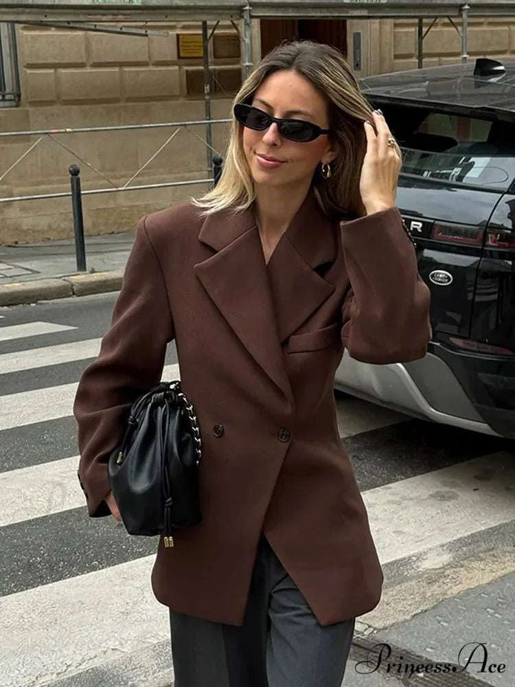 Brown Pocket Blazer Short Coat Modified Output: Tan Pocket Jacket Brief Overcoat coats-241228